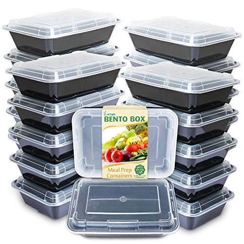 Enther Meal Prep Containers Single Lids, Food Storage Bento BPA Free | Stackable | Reusable Lunch Boxes, Microwave/Dishwasher, Freezer Safe,Portion Control (28 oz), 20 Pack 1 Compartment