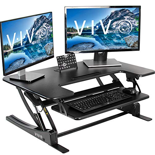 VIVO Black Height Adjustable 36 inch Stand up Desk Converter Quick Sit to Stand Tabletop Dual Monitor Riser (DESK-V000V)