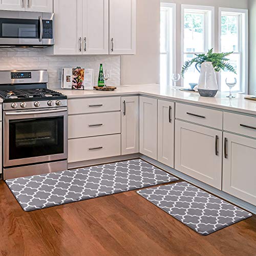 KMAT Kitchen Mat [2 PCS] Cushioned Anti-Fatigue Kitchen Rug, Waterproof Non-Slip Kitchen Mats and Rugs Heavy Duty PVC Ergonomic Comfort Foam Rug for Kitchen, Floor Home, Office, Sink, Laundry