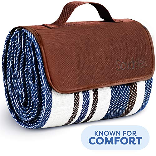 Extra Large Picnic & Outdoor Blanket Dual Layers for Outdoor Water-Resistant Handy Mat Tote Spring Summer Blue and White Striped Great for The Beach,Camping on Grass Waterproof Sandproof (SC-CM-01)