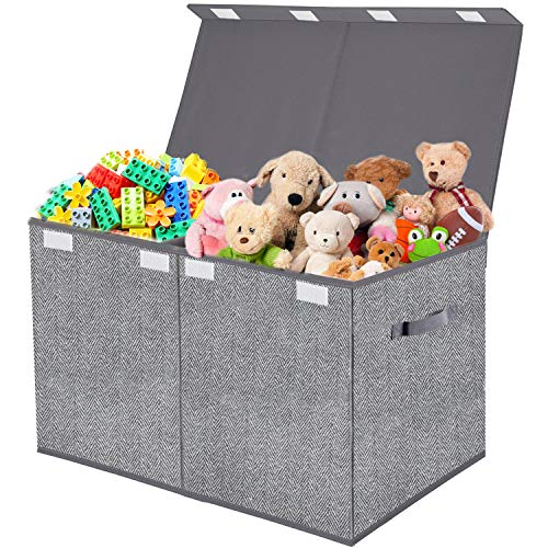 Toy Chest Organizer with Flip-Top Lid,Collapsible Kids Storage for Nursery,Playroom,Closet Home Organization,Herringbone Pattern(Grey)