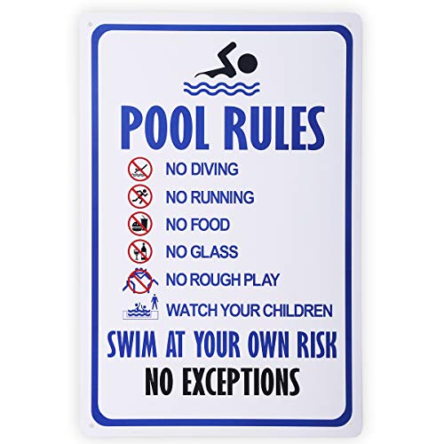 HANTAJANSS Pool Rules Swim at Your Own Risk Warning Metal Sign, Safety Tin Signs for Swimming Pool, Water Park.