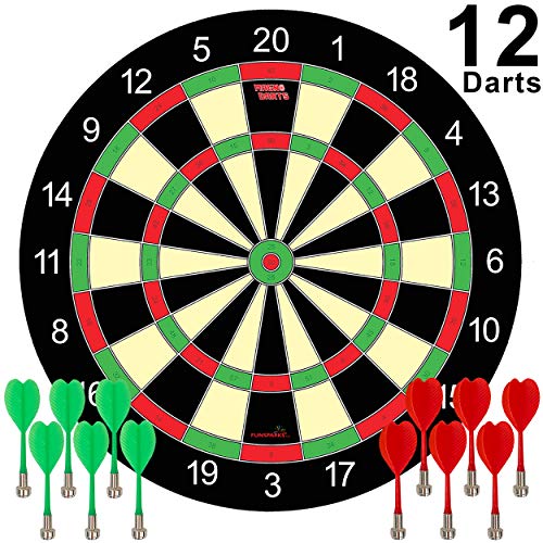 Funsparks Magnetic Dart Board Game - 12 Darts - 6 Green and 6 Red Darts – Best Kids Toy Gift Indoor Outdoor Games for Family and Friends – Safe Dart Game Set