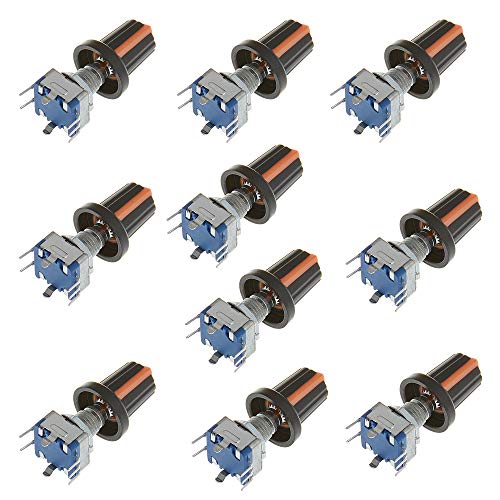 Anmbest 10PCS 20mm 5Pins 360 Degree Rotary Encoder Code Switch Digital Potentiometer with Push Button and Orange Knob Cap DIY Kit for Arduino Raspberry pi