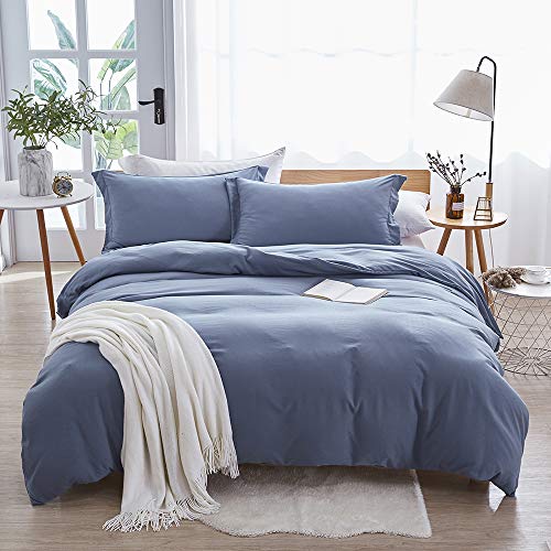 Dreaming Wapiti Duvet Cover Queen,100% Washed Microfiber 3pcs Bedding Duvet Cover Set,Solid Color - Soft and Breathable with Zipper Closure & Corner Ties (Haze Blue, Queen)