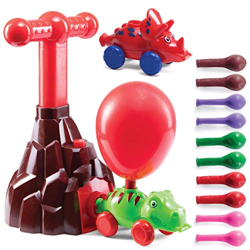 Dinosaur Balloon Powered Car Toy Kit for Kids, Air Power Racer Cars with Balloons & Inflator Launcher, Party Supplies, Preschool STEM Science Education Toys for Children, Boys Girls, 3+ and Classroom