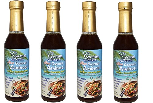 Coconut Secret Coconut Aminos (4 Pack) - 8 fl oz - Low Sodium Soy Sauce Alternative, Low-Glycemic - Organic, Vegan, Non-GMO, Gluten-Free, Kosher - Keto, Paleo - 192 Total Servings