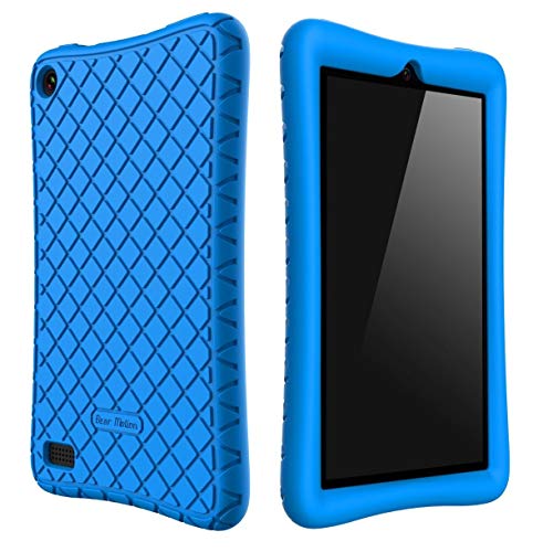 Bear Motion Silicone Case for All-New Fire 7 Tablet with Alexa - Anti Slip Shockproof Light Weight Kids Friendly Protective Case for Amazon Kindle Fire 7 (ONLY for 7th Generation 2017 Model) (Blue)