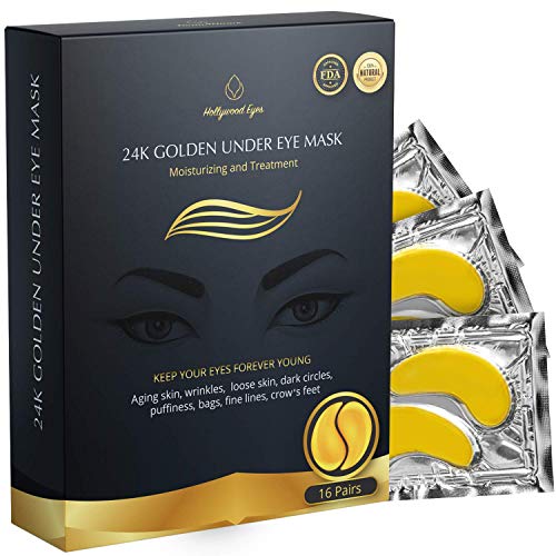 BrightJungle Under Eye Collagen Patch, 24K Gold Anti-Aging Mask, Pads for Puffy Eyes & Bags, Dark Circles and Wrinkles, with Hydrogel, Deep Moisturizing Improves elasticity, 16 Pairs
