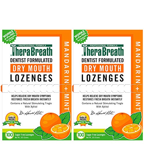TheraBreath Dry Mouth Lozenges with ZINC, mandarin mint Flavor, 100 Lozenges (Pack Of 2)