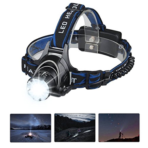 Mifine Waterproof LED Headlamp with Zoomable 3 modes 1000 Lumens light, hands-free headlight with Rechargeable batteries for biking camping hunting running rainy weather