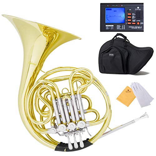 Mendini Intermediate Key of F/Bb Double French Horn with Solid Rotors String Lever Action, MFH-30L+92D