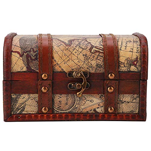 Pirate Treasure Chest Vintage Handmade Decorative Wooden Box Trinket Jewelry Storage Case Home Decoration(Map)