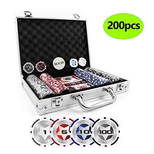 KAILE Clay Poker Chips Set Heavy Duty 13.5 Gram Chips Texas Holdem Cards Game Blackjack Gambling Chips with Aluminum Case