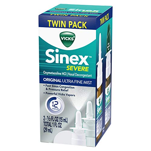 Vicks Sinex SEVERE Nasal Spray, Original Ultra Fine Mist Sinus Nasal Spray Decongestant for Fast Relief of Cold and Allergy Congestion, 0.5 OZ Bottle (2 Pack = 1 OZ)