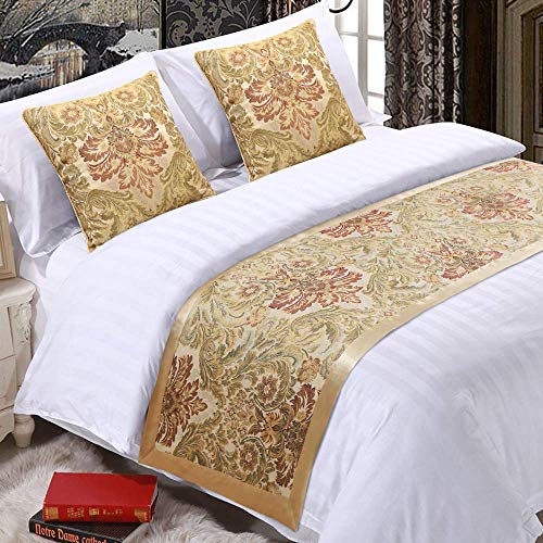 EMME Golden Royal Bed Runner Scarf Bedding Protector Luxury Jacquard Weave Slipcover with Satin Hemming High Precision Table Runner Bed Decorative Scarf for Bedroom Hotel Wedding Room (King/Cal. King)