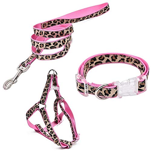PAWZ Road Leopard Pet Leash Collar Harness Set Pink XS