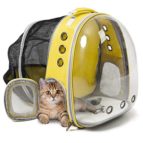 ZolooPet Cat Backpack Carrier Foldable Pet Expandable Transparent Capsule Bubble Bag for Cats Puppy Dogs Hiking Traveling Airline-Approved (Yellow)