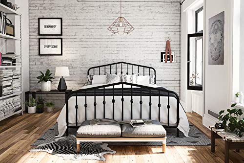Novogratz Bushwick Metal Bed with Headboard and Footboard | Modern Design | Queen Size - Black