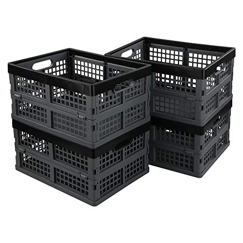 Hommp 4-Pack 15 L Plastic Collapsible Storage Crates, Stackable Storage Container Basket, Folding Crates Storage
