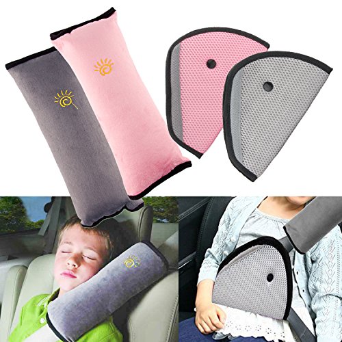 4Pack Seatbelt Pillow Car Seat Belt Covers for Kids, Adjust Vehicle Shoulder Pads Safety Belt Protector Cushion Plush Soft Auto Seat Belt Strap Cover Headrest Neck Support for Children Baby