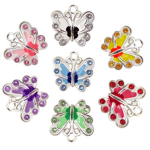 Honbay 14PCS Enamel Butterfly Charm Pendants with Crystal for Jewelry Making or DIY Crafts