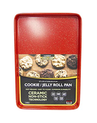 casaWare 15 x 10 x 1-Inch Ultimate Series Commercial Weight Ceramic Non-Stick Coating Cookie/Jelly Roll Pan (Red Granite)
