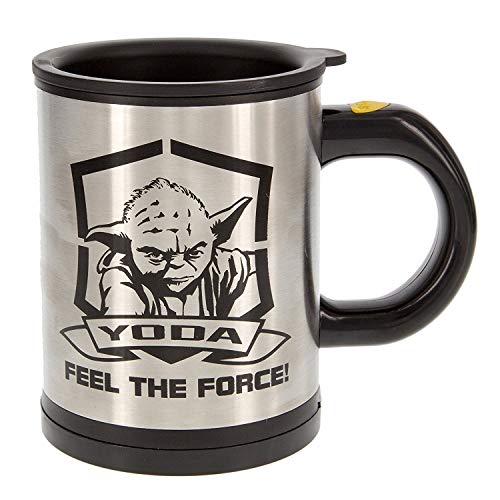 Star Wars Yoda 12 oz. Stainless Steel Self Stirring Travel Mug - Mix Your Drink with the Force