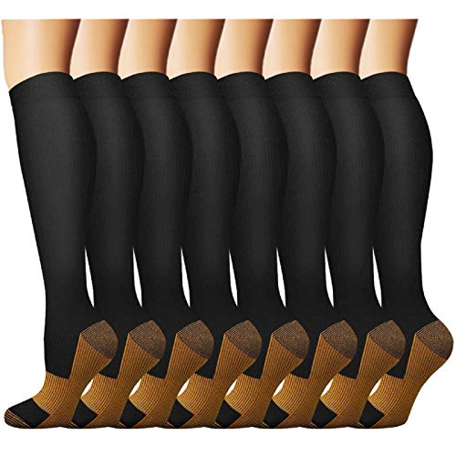 8 Pack Copper Knee High Compression Socks For Men & Women - Best For Running,Athletic,Medical,Pregnancy and Travel -15-20mmHg
