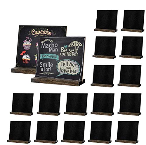 18 Pack Mini Chalkboard Signs, 5 X 6 Inch Vintage Wooden Tabletop Chalkboard Sign with Base Stand, Small Chalkboard Sign for Party, Restaurant, Wedding and Bar Countertop