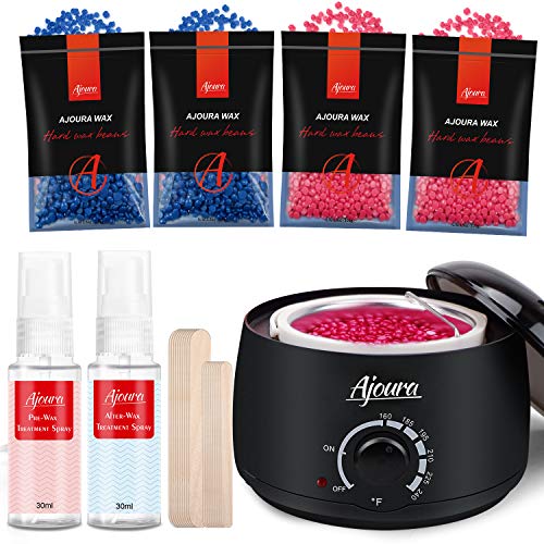 Waxing Kit for Women, Ajoura 2020 Professional Wax Warmer for Coarse Hair Removal, Pre & After Moisturizing Spray and 14oz Hard Wax Beads for Eyebrow Face Underarms Bikini Brazilian
