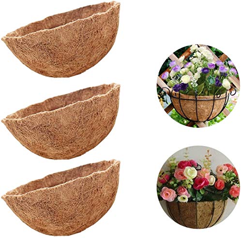 ZeeDix 3 Pack 12 Inch Hanging Basket Coco Liners Replacement, 100% Natural Round Coconut Coco Fiber Planter Basket Liners for Hanging Basket Flowers / Vegetables