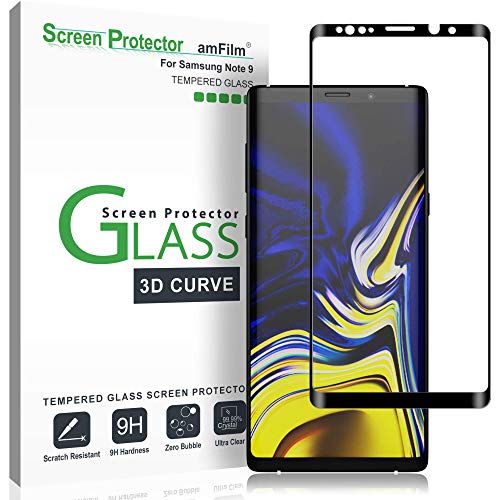 amFilm Glass Screen Protector for Samsung Galaxy Note 9, Full Screen Coverage Screen Protector, 3D Curved Tempered Glass, Dot Matrix with Easy Installation Tray (Black)