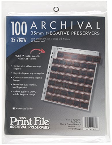 Print File 35mm Size Negative Pages Holds Seven Strips of Six Frames, Pack of 100