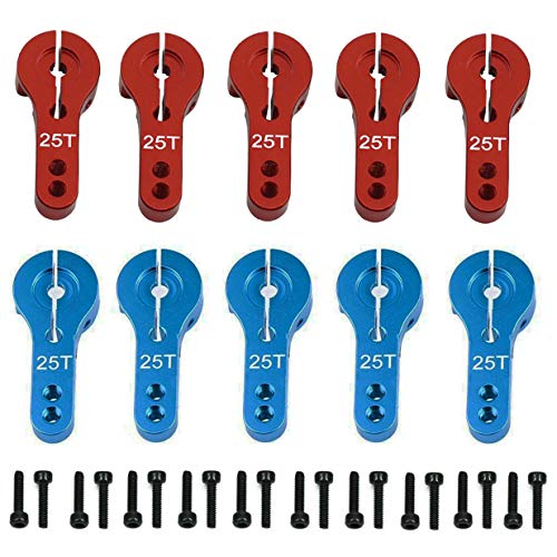 ShareGoo 10PCS 25T Aluminum Servo Horns M3 Threads Metal Steering Arm for RC Car Truck Buggy Airplane-Blue,Red