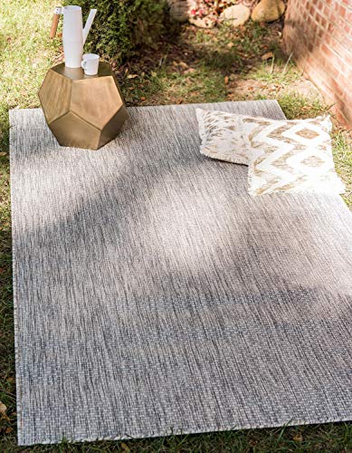 Unique Loom Outdoor Solid Collection Casual Transitional Indoor and Outdoor Flatweave Light Gray Area Rug (5' 0 x 8' 0)