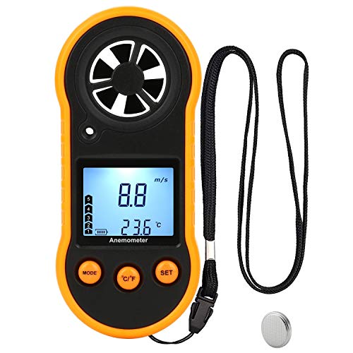 Digital Wind Speed Meter Anemometer Handhled Wind Gauges Air Flow Velocity Meter for Measuring Wind Chill Temperature Speed, Wind Meter Thermometer Gauge for Shooting Windsurfing Fishing Hunting