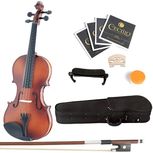 Mendini Solid Wood Violin with Hard Case, Bow, Rosin and Extra Strings (4/4, Antique)