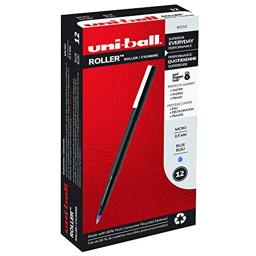 uni-ball Roller Pens, Micro Point (0.5mm), Blue, 12 Count