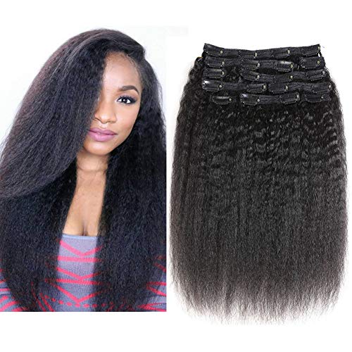 YAMI 12' Kinky Straight Clip in Human Hair Extensions Clip ins 100% Remy Hair for Women Yaki Straight Clip ins Real Human Hair 120Gram/10Pcs Black Hair Extensions (12, Kinky Straight)