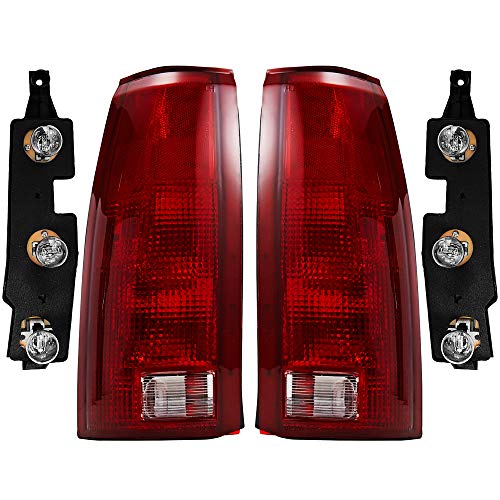 OE Style Replacement Rear Brake Tail Lights Left & Right Sides Pair with Bulb Sockets & Connector Plates for 1988-2000 C10 K10 Blazer Yukon Tahoe Suburban Sierra GM2800104 GM2801104 5977867 5977868
