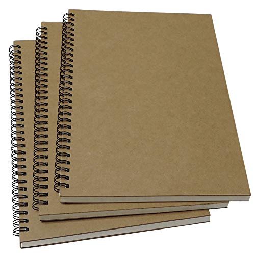 B5 Spiral Notebook Lined, Spiral Ruled Journal with Hard Kraft Cover, 70 Sheets (140 Pages), 10.3' x 7.2', 3-Pack, Brown