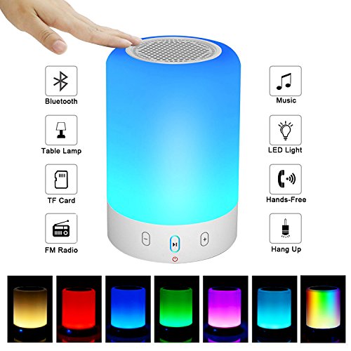 Night Light Bluetooth Speaker, Portable Wireless Bluetooth Speaker, 6 Color LED Themes Bedside Table Light/Smart Touch Control Color Changing Stereo Subwoofer, Handsfree/Phone/MicroSD/Supported