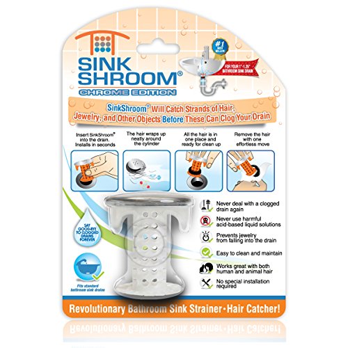 SinkShroom Revolutionary Bathroom Sink Drain Protector Hair Catcher, Strainer, Snare, Chrome Edition