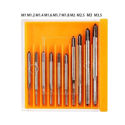 Micro Taps for Clocks and Watches Tapping, Mini NC High Speed Steel Metric Straight Flute Coarse Thread Design, 10 pcs(M1 M1.2 M1.4 M1.6 M1.7 M1.8 M2 M2.5 M3 M3.5)