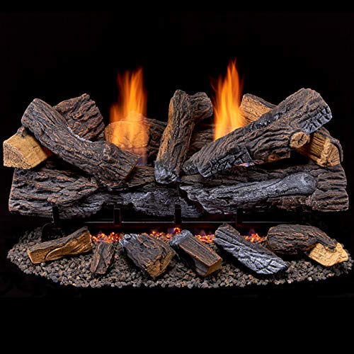 Duluth Forge Vent Free Set-30 Stacked Oak Ventless Dual Fuel Gas Log Set-Berkshire Remote Control, 30 Inch