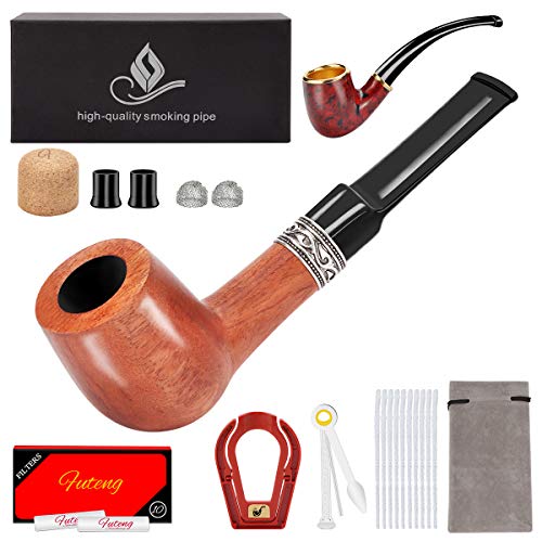 Rosewood Tobacco Smoking Pipe Luxury Tobacco Pipes for Smoking Set Handmade Wooden Smoking Pipes Kit with a Pine Tobacco Pipe, Smoking Accessories, Pipe Cleaners, Pipe Filters, Gift Box