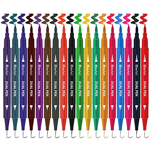 Dual Coloring Pens, 18 Color Dual Brush Pen Art Marker, Double-end Colored Markers Fine Tip Pen for Journaling Coloring books Hand Lettering Drawing and More