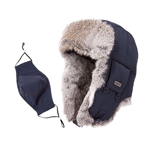 Mens Russian Navy Bomber Hat Earflap Winter Trooper Trapper 100% Real Rabbit Fur Hat for Women