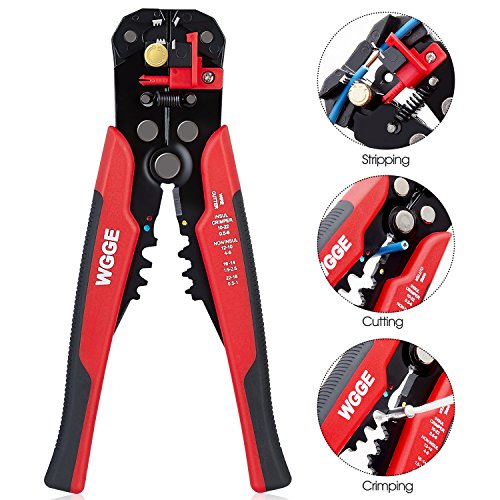 WGGE WG-014 Self-Adjusting Insulation Wire Stripper. For stripping wire from AWG 10-24, Automatic Wire Stripping Tool/Cutting Pliers Tool, Automatic Strippers with Cutters & Crimper 8'